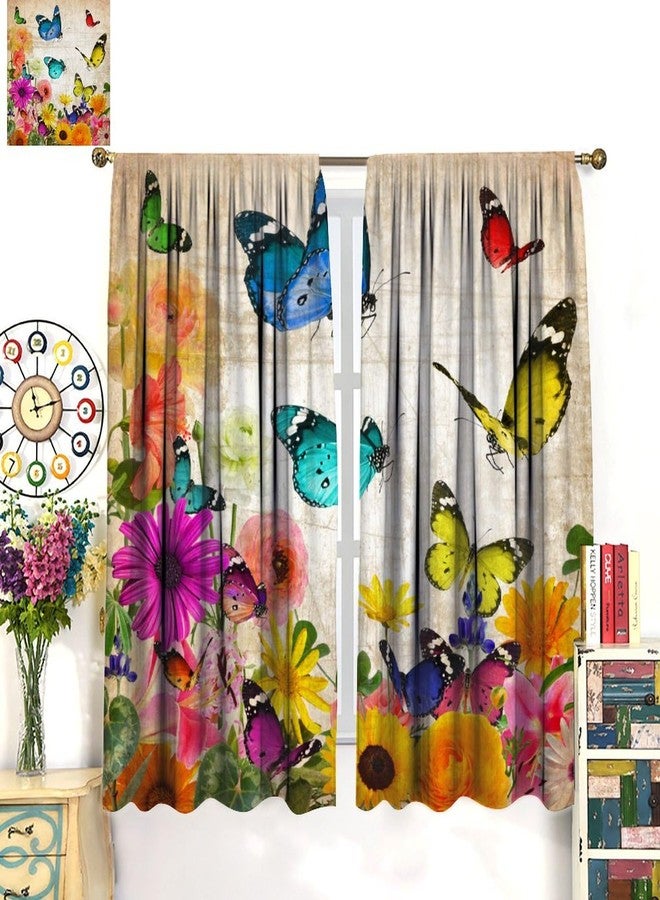 KANEPE Butterfly Curtains, Retro Textured Old Paper Beautiful Butterflies Window Treatments, Rod Pocket Thermal Insulated Drapes 2 Panel Sets for Bedroom Living Room, 42" W X 45" L【Decor】 - Image 3